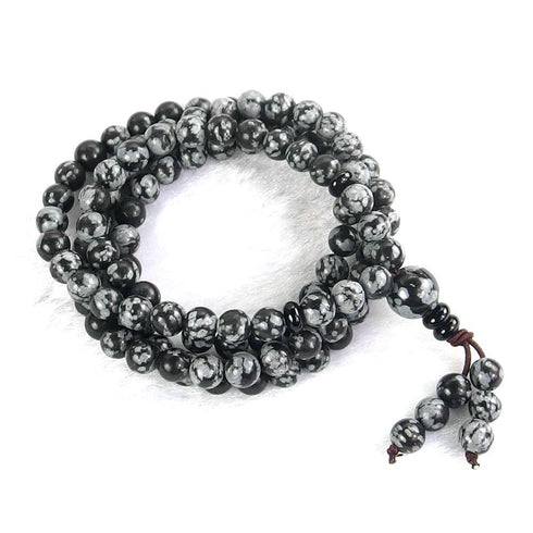 SnowFlake Obsidian Mala